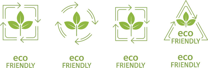 Obraz premium Eco Friendly Leaf Signs with Arrow Symbols, Isolated on White Background, Green Color