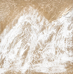 Abstract textured white mountain peaks on earthy brown background with snowy effect.
