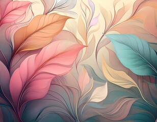 Ethereal Foliage: An exquisite composition of stylized leaves unfolds in a soft, pastel-hued display of artistic grace and serene beauty.