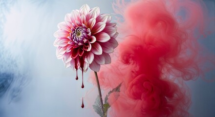 Elegant Blue Dahlia Flowers With Red Leaves On Ornate Background
