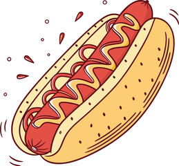 Illustration of a hot dog with mustard isolated on white background, a classic fast food for lunch or snack