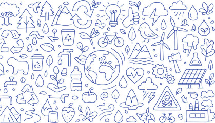Environmental protection and sustainability doodle art with nature icons Keywords: environment
