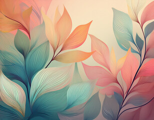 Floral Serenity: A delicate and artistic representation of various intertwined leaves, displaying a spectrum of soft, pastel hues in a harmonious composition that evokes a sense of tranquility.