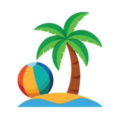 Beach ball with palm trees on tropical beach