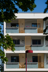 Exterior of a modern residential building with balconies