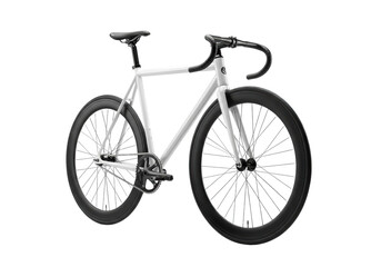 Fototapeta premium Sleek white fixed-gear bicycle with matte black wheels and matching helmet in a high-key studio, perfectly lit against a seamless transparent background, elegant product photography concept