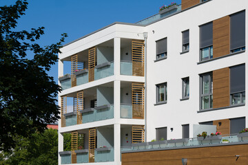 Facade of a modern apartment building with stylish balconies