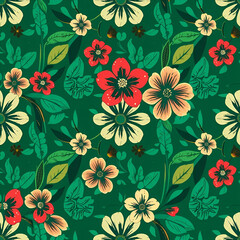 Seamless pattern with floral vector Illustration, Indonesian batik motif