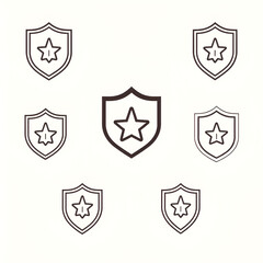 Shield icon set in vintage style. Protect shield security line icons. Badge quality symbol, sign, logo or emblem. Vector illustration