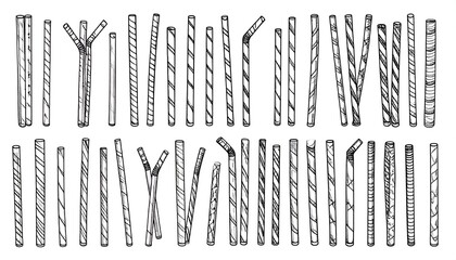 Collection of hand-drawn striped straws