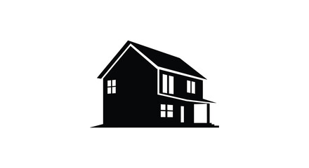 Simple black silhouette of a two story house with a gable roof
