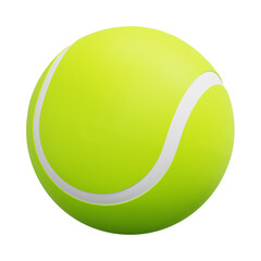 3D Tennis Ball Icon with Bright Yellow-Green Surface and White Seam Pattern
