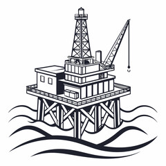 Obraz premium Vector art of offshore oil rig platform in the sea, a vital structure for petroleum and natural gas extraction, stands tall amidst the waves, a symbol of industry and energy