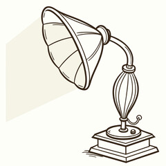 Illustration of an antique desk lamp with a cone shade, , showcasing its vintage design and focused lighting, perfect for adding a touch of nostalgia
