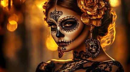 Woman with La Muerte makeup, Dia de los Muertos