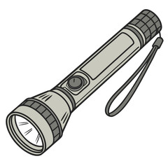 Illustration of a flashlight, a portable source of light, rendered in a vintage style, ideal for camping, emergencies, and outdoor adventures