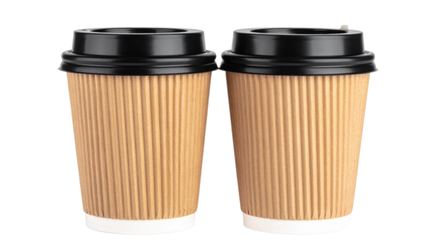 Brown ripple paper takeway coffee cup isolated on transparent background 