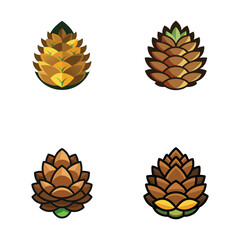 Pine Cone Icon set | Flat Winter and Christmas Decoration Symbol