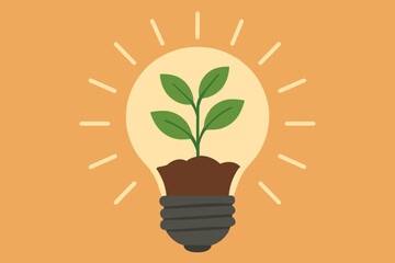 Rays vector lightbulb growth radiating growing simple illustration plant outward light filled