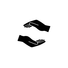Two open hands cupped together in a protective gesture, symbolizing care, support, and safety against a white background