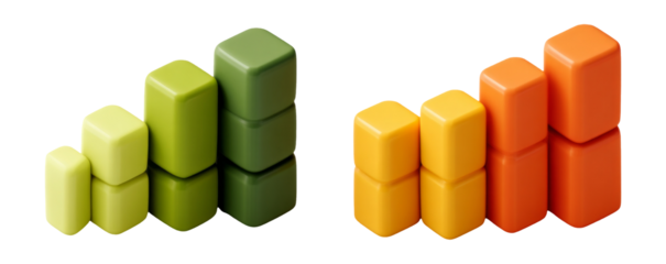Colorful Block Chart with Green and Orange Cubes on Transparent Background