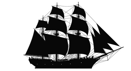Detailed silhouette of a majestic sailing ship with expansive sails © MosaAmena