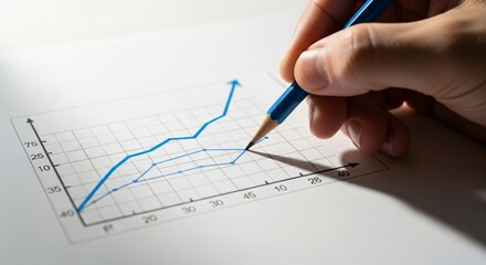 A person's hand drawing a simple, elegant line graph with a pencil on a sheet of squared paper. Focus on the data visualization, bright, analytical feel.