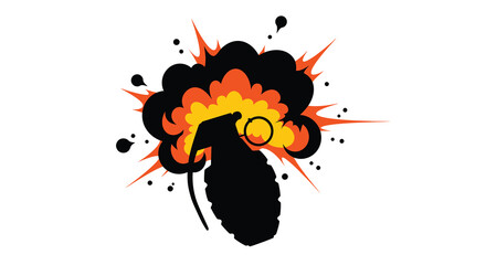 Cartoon explosion with a grenade shape and bright orange flames © MosaAmena