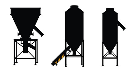 Silhouettes of industrial storage silos and hoppers in a linear arrangement © Tm Studio