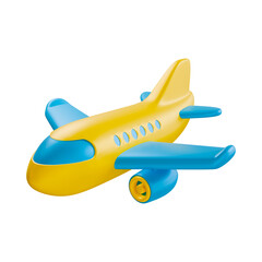 Stylized Toy Airplane in Yellow and Blue in 3D Cartoon Illustration
