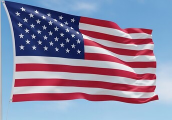 Obraz premium American flag waving in the wind against a clear blue sky, a symbol of patriotism freedom