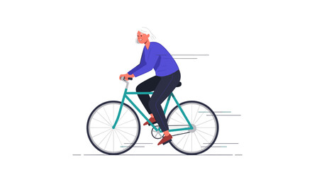 Fototapeta premium An elderly woman enjoys a leisurely bike ride on a sunny day outdoors.