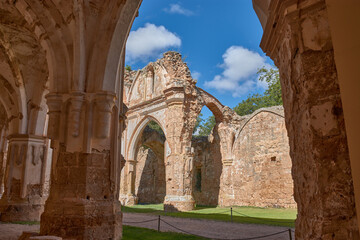 Impressive remains of Gothic architecture at the Monasterio de Piedra, evoking the grandeur of...