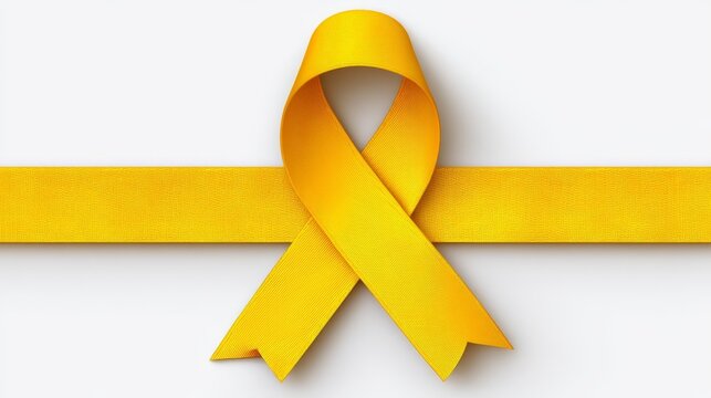 Vibrant yellow awareness ribbon symbolizing support, hope, and various causes on a white background.