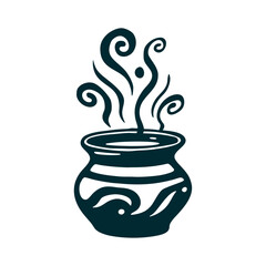 Steaming Pot Illustration - Simple Vector Design Dia de la Candelaria February 2 Clay-brown clay pot with steam swirls rising from the top