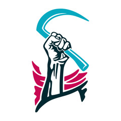 Revolution Day Fist Holding Sickle Vector Graphic Dia de la Revolucion November 20 Red raised fist clutching a black agrarian sickle