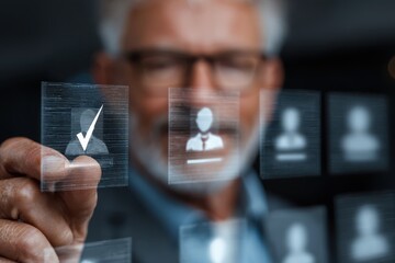 Senior Businessman Selecting Digital Holographic Profile