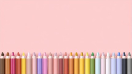 Vibrant colored pencils on pink background for art, assorted vibrant colored pencils for art and creativity.