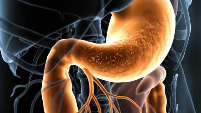 Human Digestive System Anatomy Stomach Intestines and Liver X Ray Scan Visualization Detailed Medical Illustration 3D