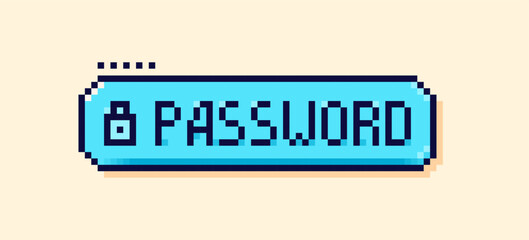 Pixel user interface button. Blue speech bubble with Password text.