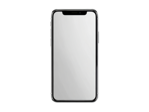 Sleek silver smartphone with bright white screen on black image, Isolated, Png Transparent Background
