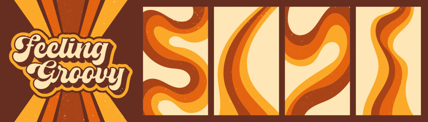 A set of 4 zebra Y2K posters in warm boho colors. Large preview with feeling groovy text.