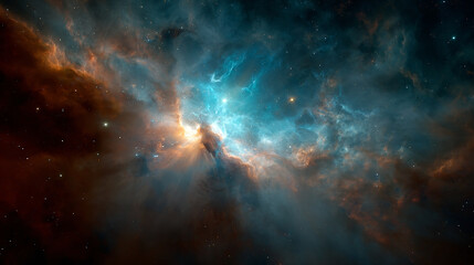 Celestial nebula with glowing gas and cosmic dust clouds.
