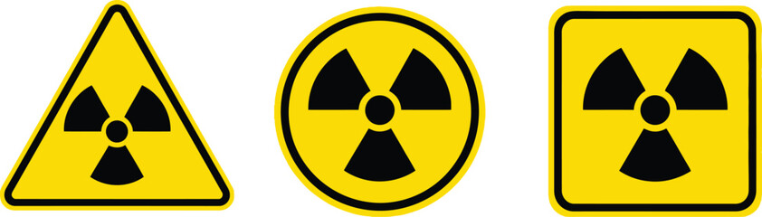 Radiation Hazard Symbols Set Triangle, Circle, Square Shapes with Yellow and Black