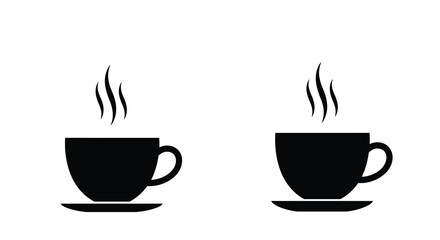 Two black coffee cups with steam rising simple vector illustration