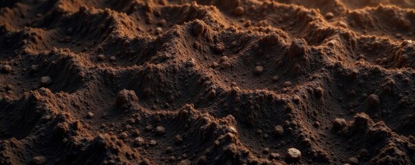 Dark brown soil texture, rich earth background, image, detail, color