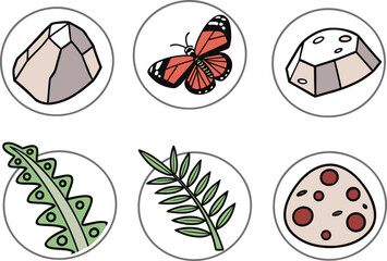 Collection of Nature and Geological Elements in Circular Icons vector Illustration