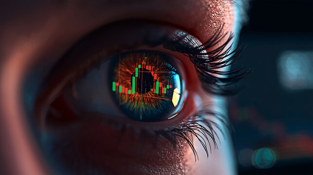 Crypto Market Reflection in Focused Eye Close-Up