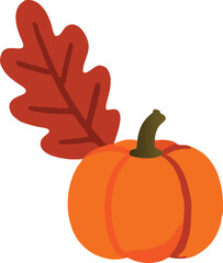 가을 단풍 낙엽과 주황색으로 익은 호박