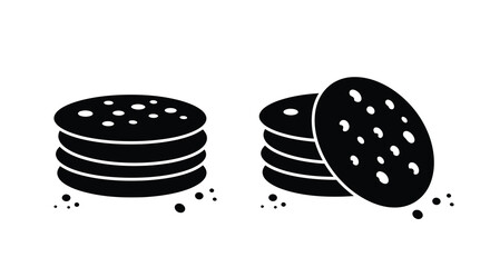 Simple black and white illustration of stacked cookies and crumbs visible